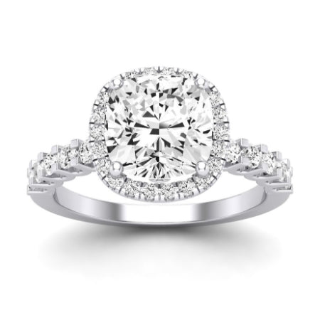 Sweet Pea Moissanite Matching Band Only ( Engagement Ring Not Included) For Ring With Cushion Center whitegold