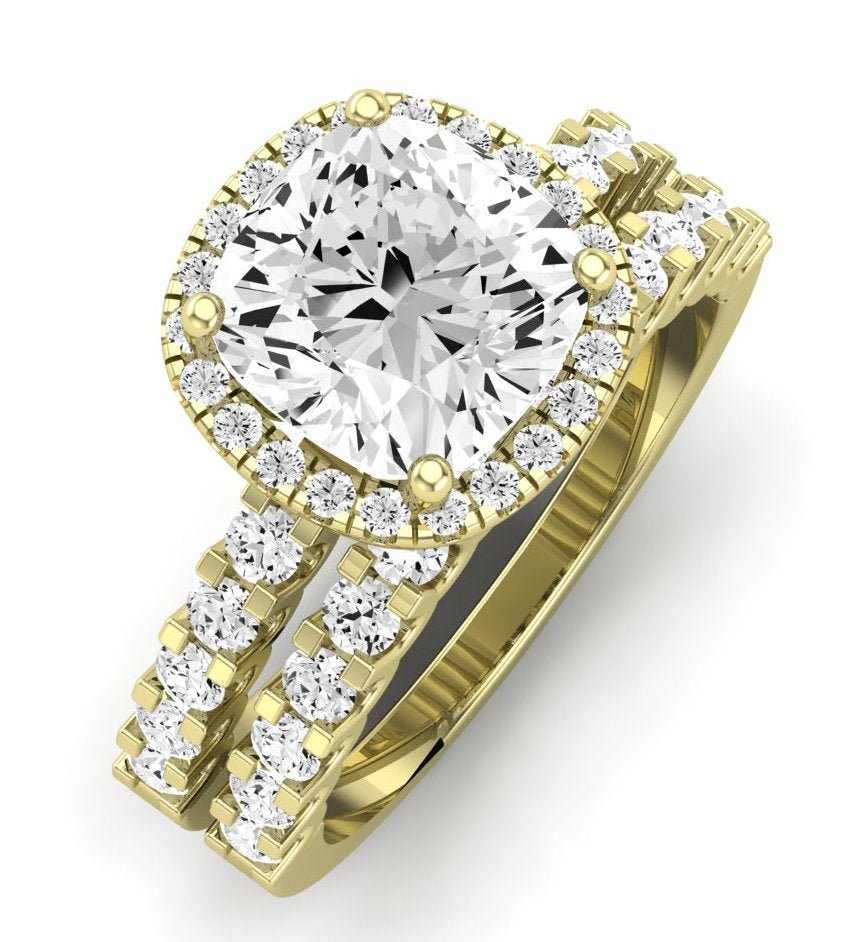 Sweet Pea Moissanite Matching Band Only ( Engagement Ring Not Included) For Ring With Cushion Center yellowgold