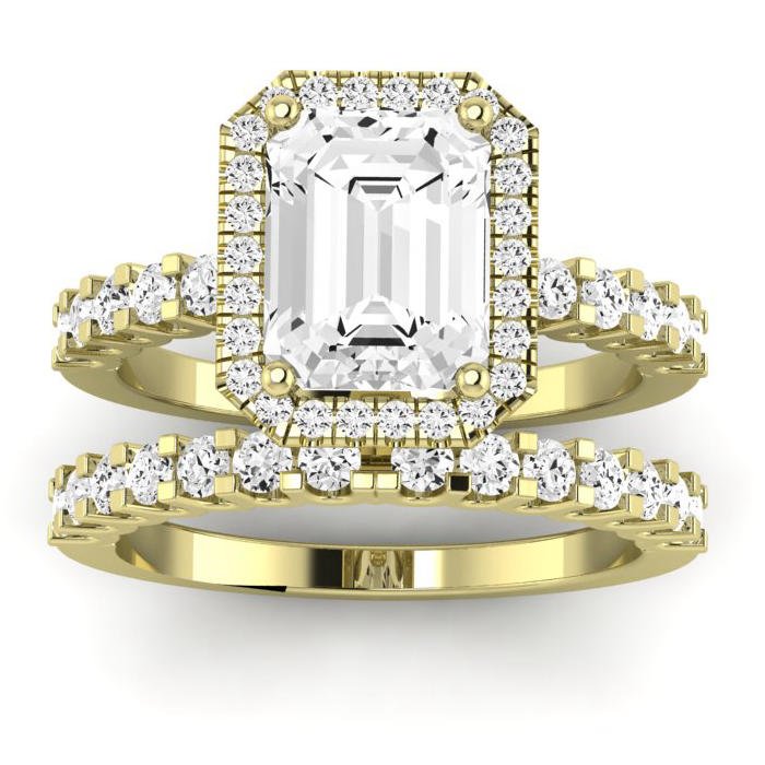 Sweet Pea Moissanite Matching Band Only ( Engagement Ring Not Included) For Ring With Emerald Center yellowgold