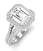 Tea Rose Emerald Moissanite Engagement Ring whitegold