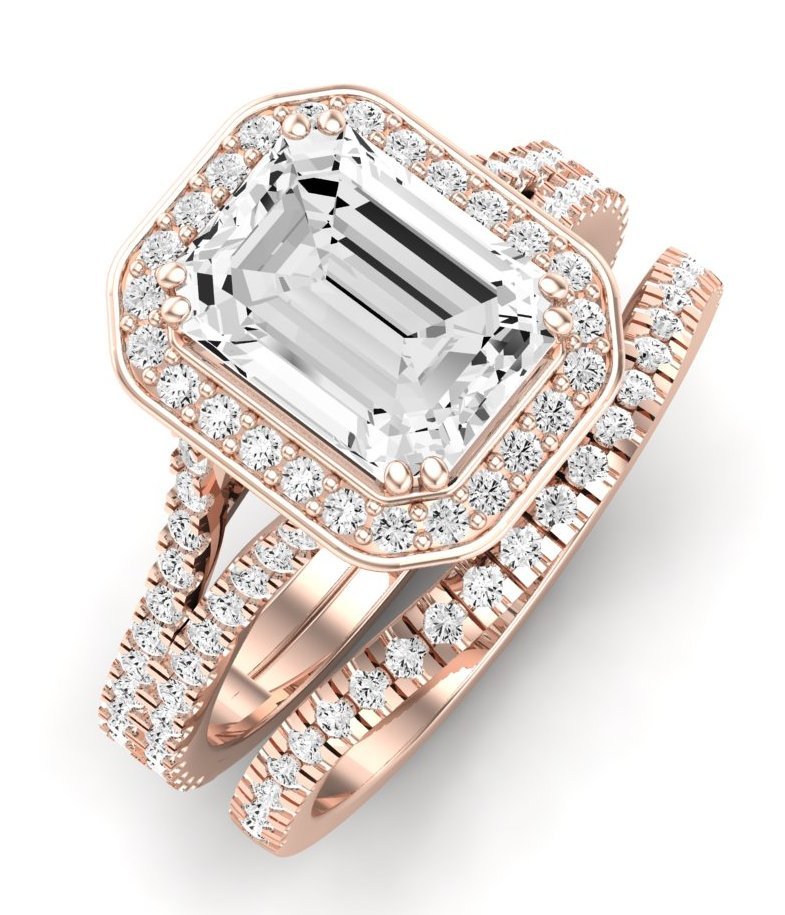 Tea Rose Emerald Diamond Bridal Set (Lab Grown Igi Cert) rosegold