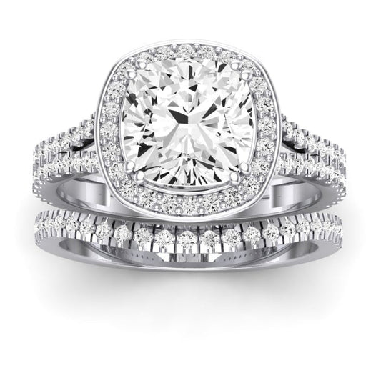 Tea Rose Moissanite Matching Band Only (does Not Include Engagement Ring) For Ring With Cushion Center whitegold