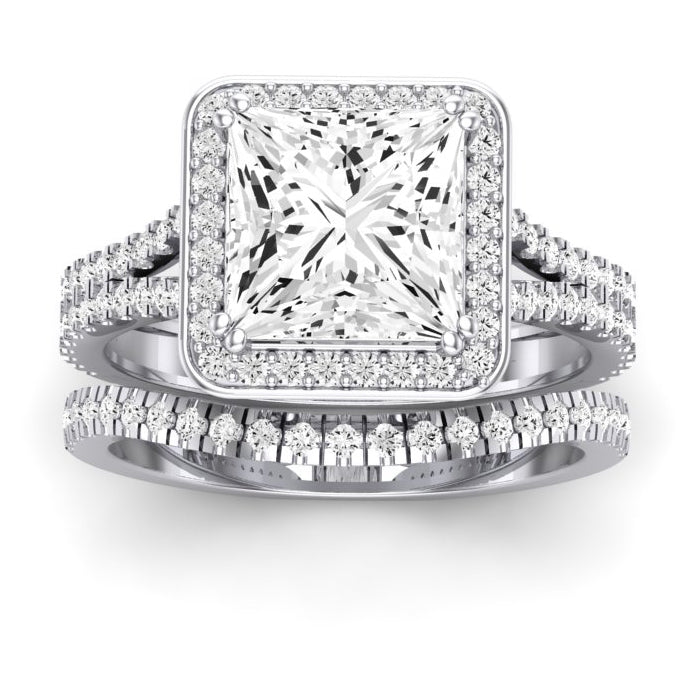 Tea Rose Moissanite Matching Band Only (does Not Include Engagement Ring) For Ring With Princess Center whitegold