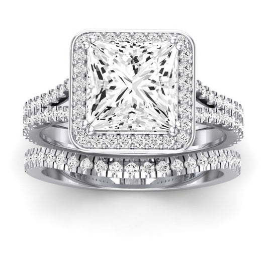 Tea Rose Moissanite Matching Band Only (does Not Include Engagement Ring) For Ring With Princess Center whitegold