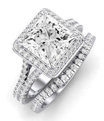 Tea Rose Moissanite Matching Band Only (does Not Include Engagement Ring) For Ring With Princess Center whitegold