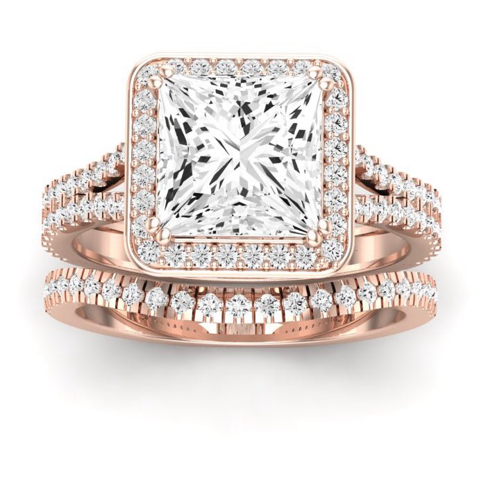 Tea Rose Moissanite Matching Band Only (does Not Include Engagement Ring) For Ring With Princess Center rosegold