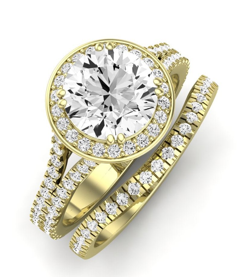 Tea Rose Moissanite Matching Band Only (does Not Include Engagement Ring) For Ring With Round Center yellowgold