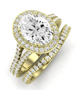Tea Rose Moissanite Matching Band Only (does Not Include Engagement Ring) For Ring With Oval Center yellowgold