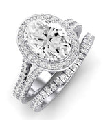 Tea Rose Moissanite Matching Band Only (does Not Include Engagement Ring) For Ring With Oval Center whitegold