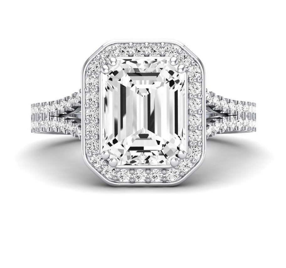Tea Rose Emerald Diamond Engagement Ring (Lab Grown Igi Cert) whitegold