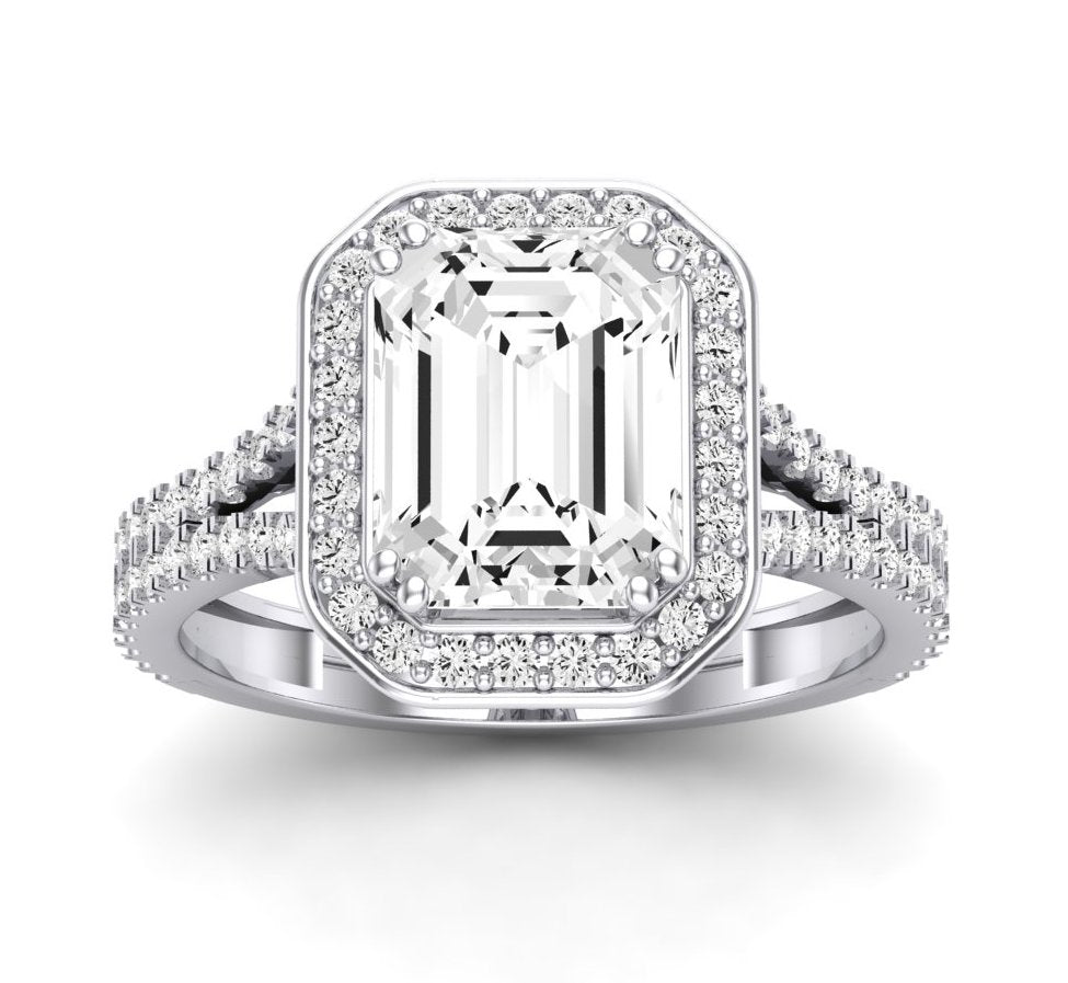 Tea Rose Emerald Diamond Engagement Ring (Lab Grown Igi Cert) whitegold