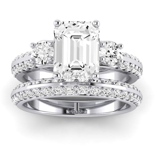 Thistle Moissanite Matching Band Only ( Engagement Ring Not Included) For Ring With Emerald Center whitegold