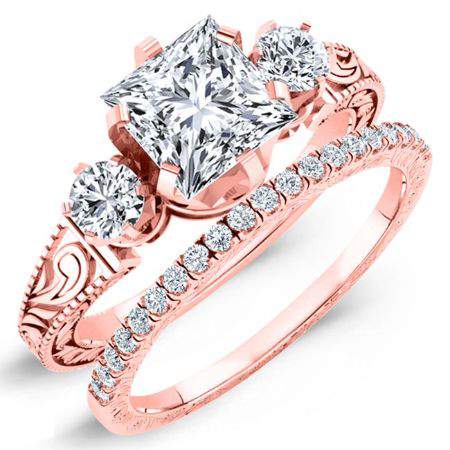 Tuberose Moissanite Matching Band Only (engagement Ring Not Included) For Ring With Princess Center rosegold