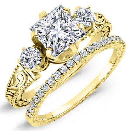 Tuberose Moissanite Matching Band Only (engagement Ring Not Included) For Ring With Princess Center yellowgold