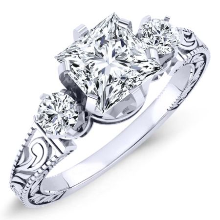 Tuberose Moissanite Matching Band Only (engagement Ring Not Included) For Ring With Princess Center whitegold