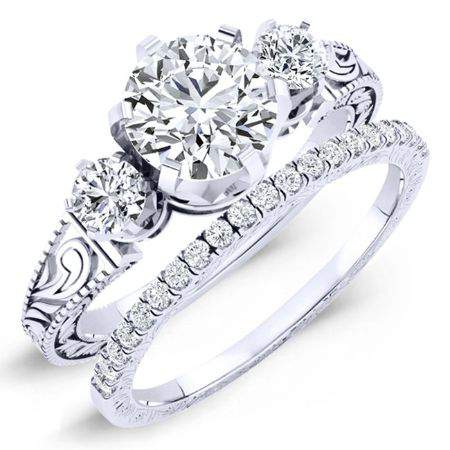 Tuberose Moissanite Matching Band Only (engagement Ring Not Included) For Ring With Round Center whitegold