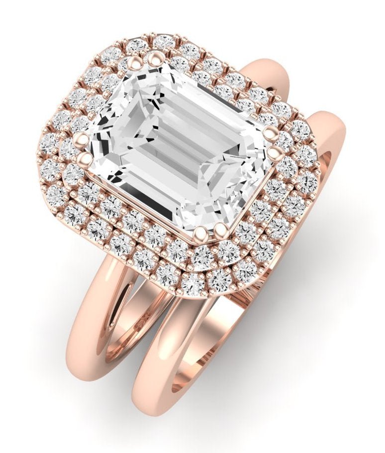 Tulip Moissanite Matching Band Only ( Engagement Ring Not Included) For Ring With Emerald Center rosegold