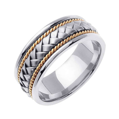 Two Tone 8.5mm Braided Center Rope Accent Handmade Men's Wedding Band