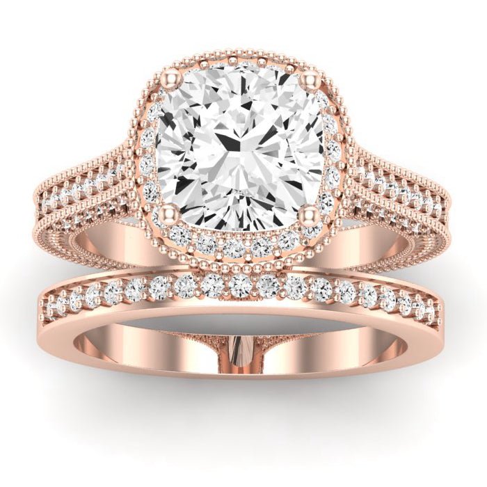 Wallflower Cushion Moissanite Bridal Set rosegold