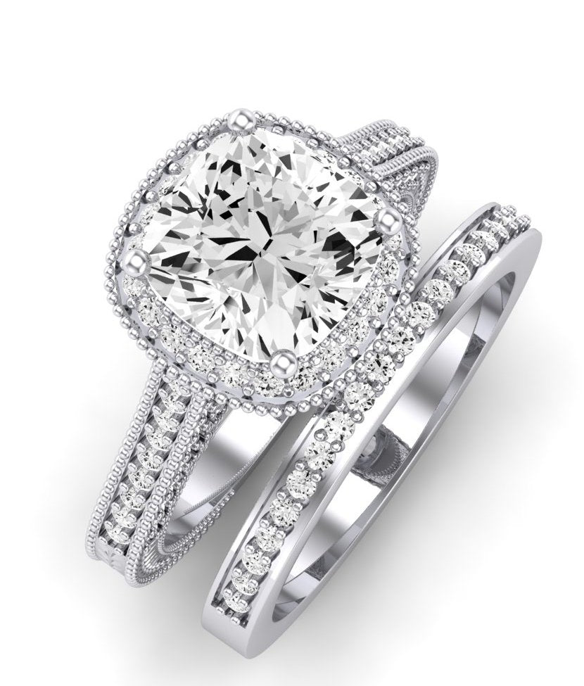 Wallflower Cushion Moissanite Bridal Set whitegold