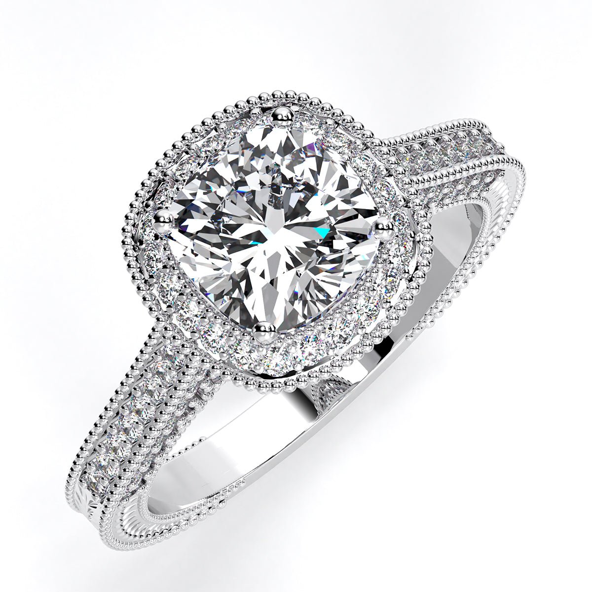 Wallflower Cushion Moissanite Engagement Ring whitegold