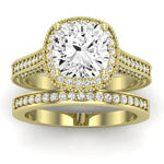 Wallflower Moissanite Matching Band Only ( Engagement Ring Not Included) For Ring With Cushion Center yellowgold