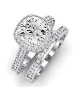 Wallflower Moissanite Matching Band Only ( Engagement Ring Not Included) For Ring With Cushion Center whitegold