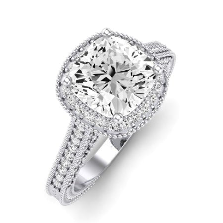 Wallflower Moissanite Matching Band Only ( Engagement Ring Not Included) For Ring With Cushion Center whitegold