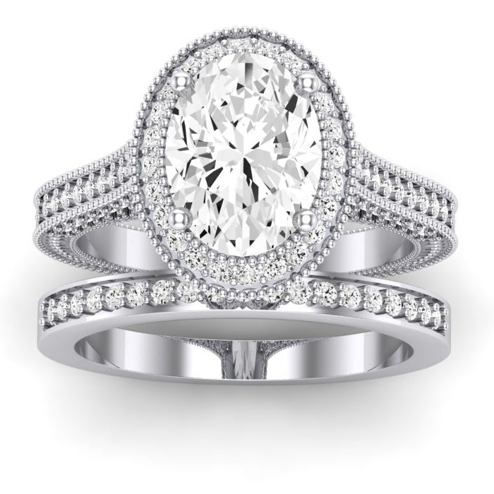 Wallflower Moissanite Matching Band Only ( Engagement Ring Not Included) For Ring With Oval Center whitegold