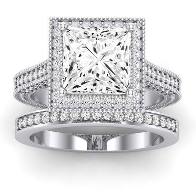 Wallflower Moissanite Matching Band Only (does Not Include Engagement Ring) For Ring With Princess Center whitegold