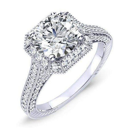 Wallflower Round Moissanite Engagement Ring whitegold