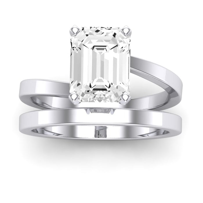 Zinnia Moissanite Matching Band Only ( Engagement Ring Not Included) For Ring With Emerald Center whitegold