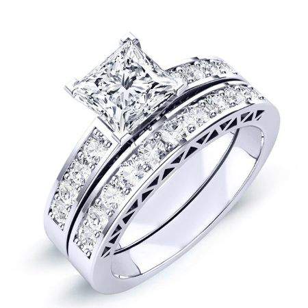 Lotus Moissanite Matching Band Only (engagement Ring Not Included) For Ring With Princess Center whitegold