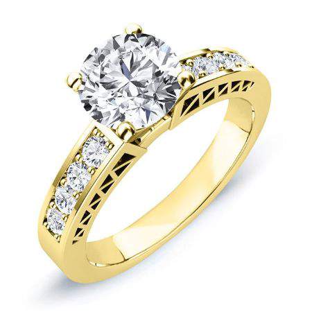 Lotus Round Moissanite Engagement Ring yellowgold