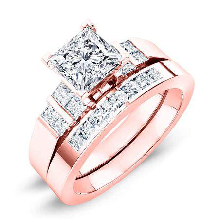 Carnation Moissanite Matching Band Only (engagement Ring Not Included) For Ring With Princess Center rosegold