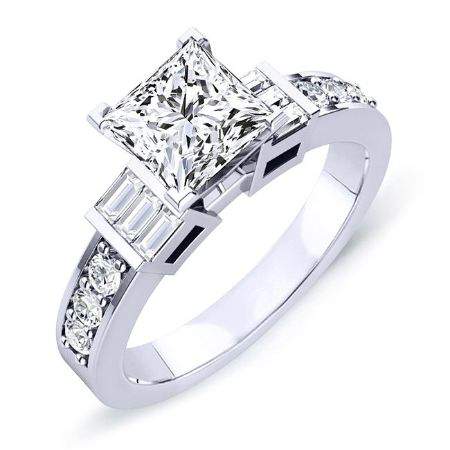 Daisy Moissanite Matching Band Only (engagement Ring Not Included) For Ring With Princess Center whitegold