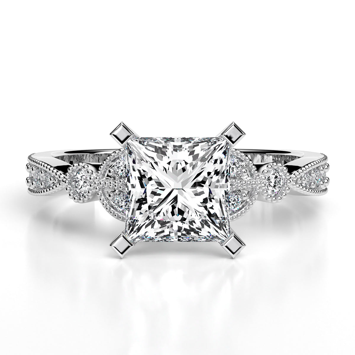 Laurel Princess Moissanite Engagement Ring whitegold