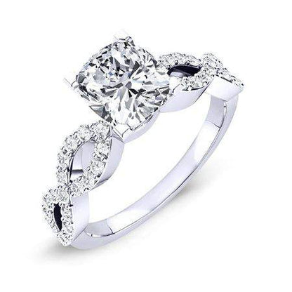 Camellia Cushion Moissanite Engagement Ring whitegold