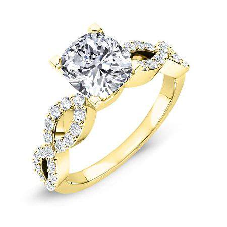 Camellia Cushion Moissanite Engagement Ring yellowgold