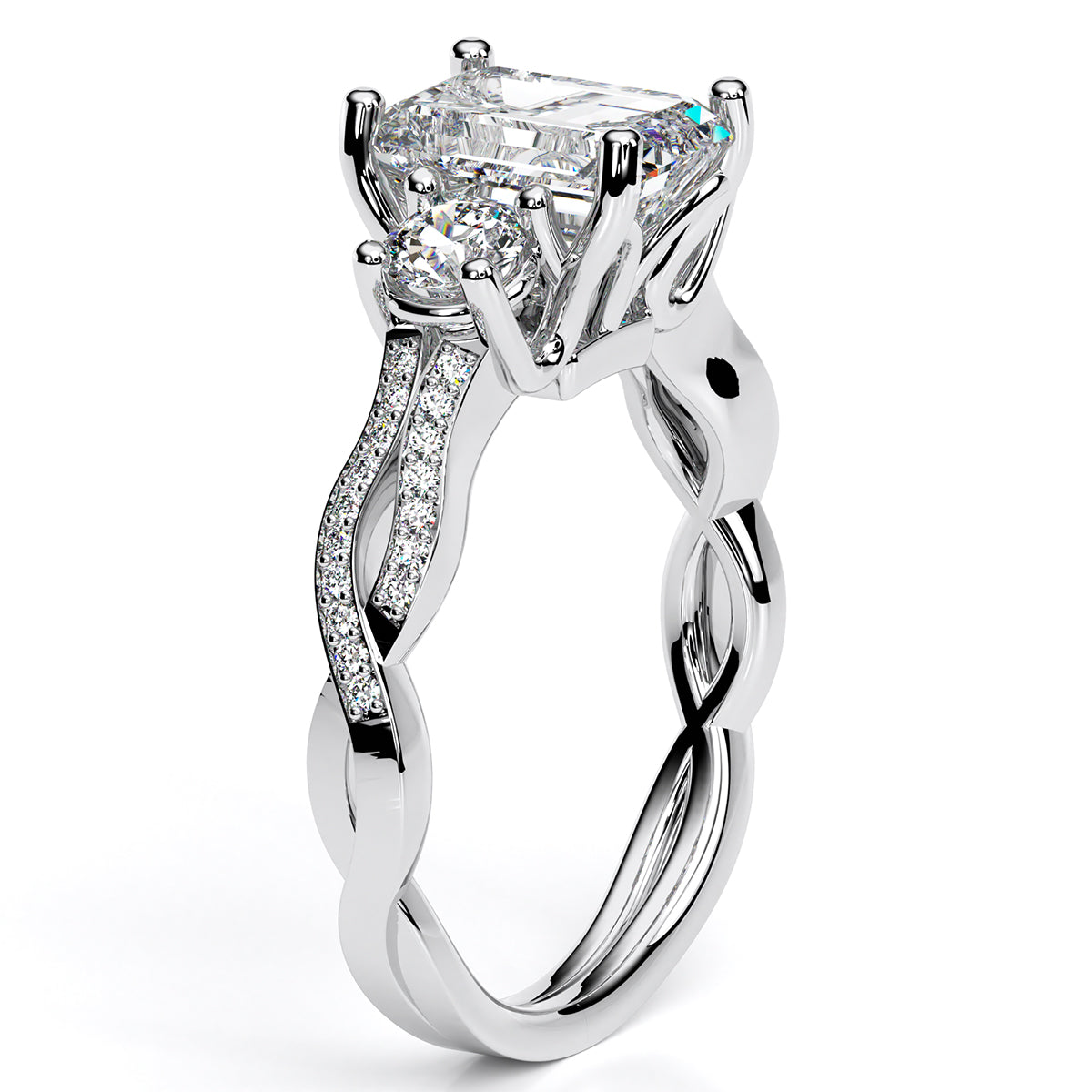 Bottlebrush Emerald Diamond Engagement Ring (Lab Grown Igi Cert) whitegold