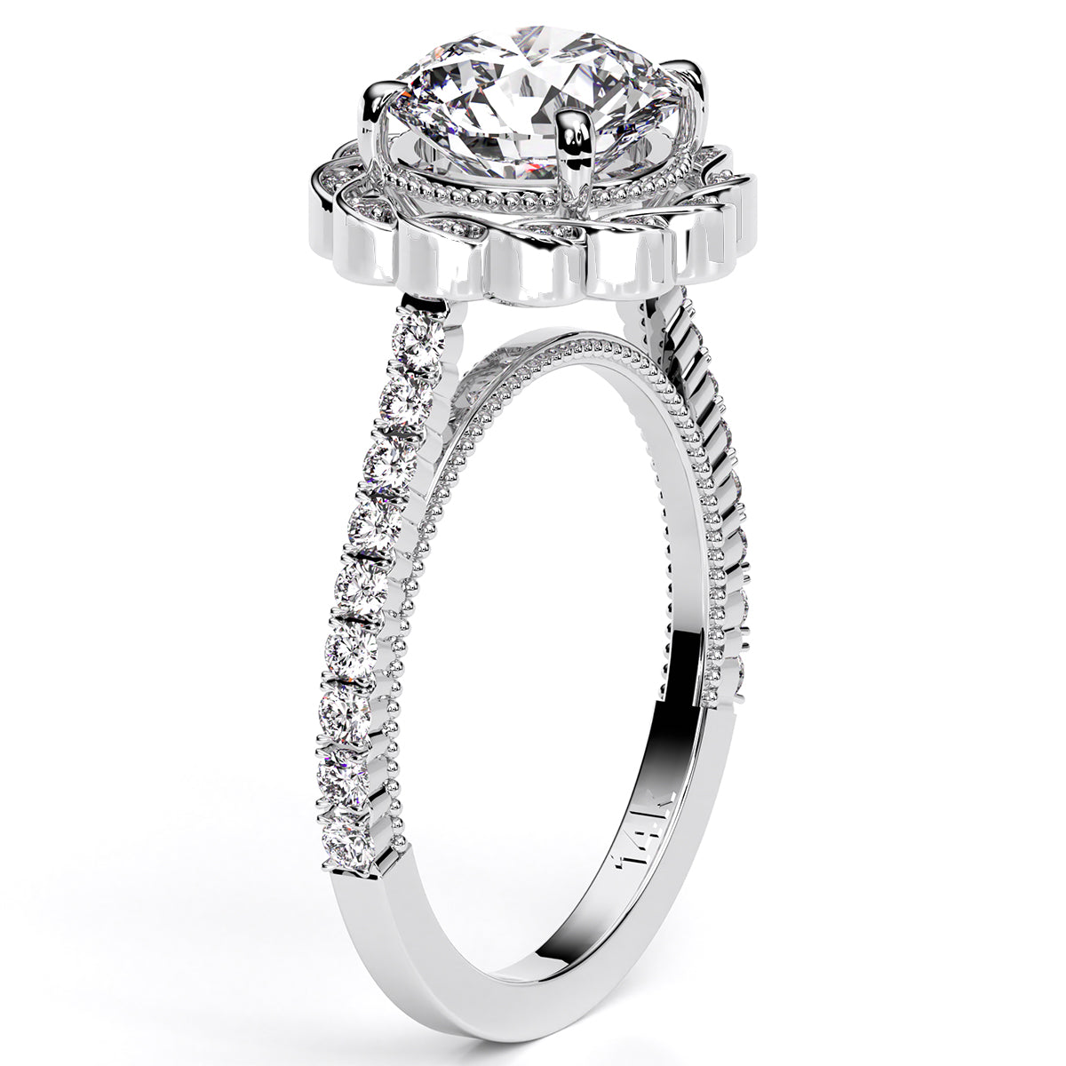 Ruellia Round Moissanite Engagement Ring whitegold