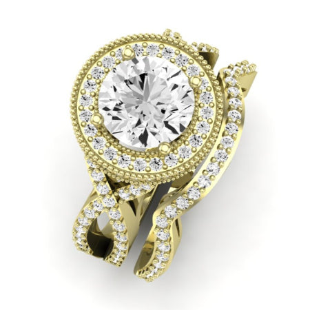 Clover Moissanite Matching Band Only ( Engagement Ring Not Included)  For Ring With Round Center yellowgold