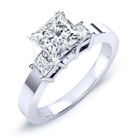 Bellflower Moissanite Matching Band Only (engagement Ring Not Included) For Ring With Princess Center whitegold