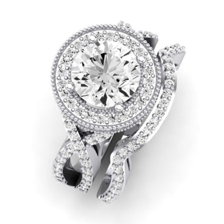 Clover Moissanite Matching Band Only ( Engagement Ring Not Included)  For Ring With Round Center whitegold