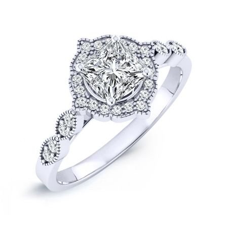 Petal Moissanite Matching Band Only (engagement Ring Not Included) For Ring With Princess Center whitegold
