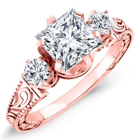 Tuberose Moissanite Matching Band Only (engagement Ring Not Included) For Ring With Princess Center rosegold