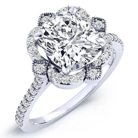 Rockrose Moissanite Matching Band Only (engagement Ring Not Included) For Ring With Cushion Center whitegold