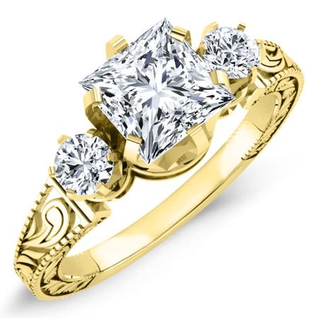 Tuberose Moissanite Matching Band Only (engagement Ring Not Included) For Ring With Princess Center yellowgold