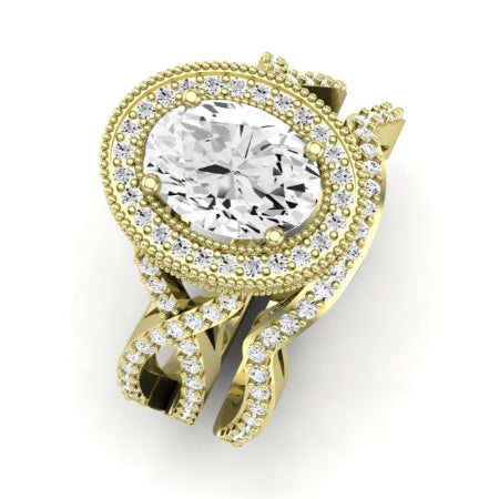 Clover Moissanite Matching Band Only ( Engagement Ring Not Included)  For Ring With Oval Center yellowgold