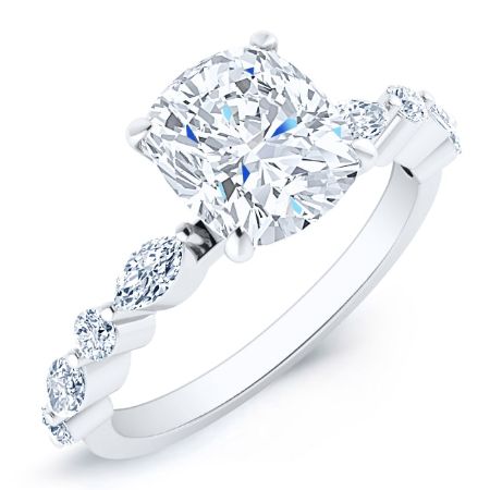 Redbud Moissanite Matching Band Only (engagement Ring Not Included) For Ring With Cushion Center whitegold